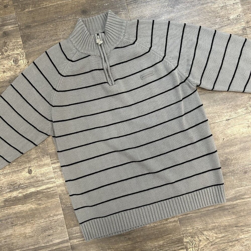 Southpole Men 1/4 Zip Sweater Gray Black Striped Size XL y2K‎